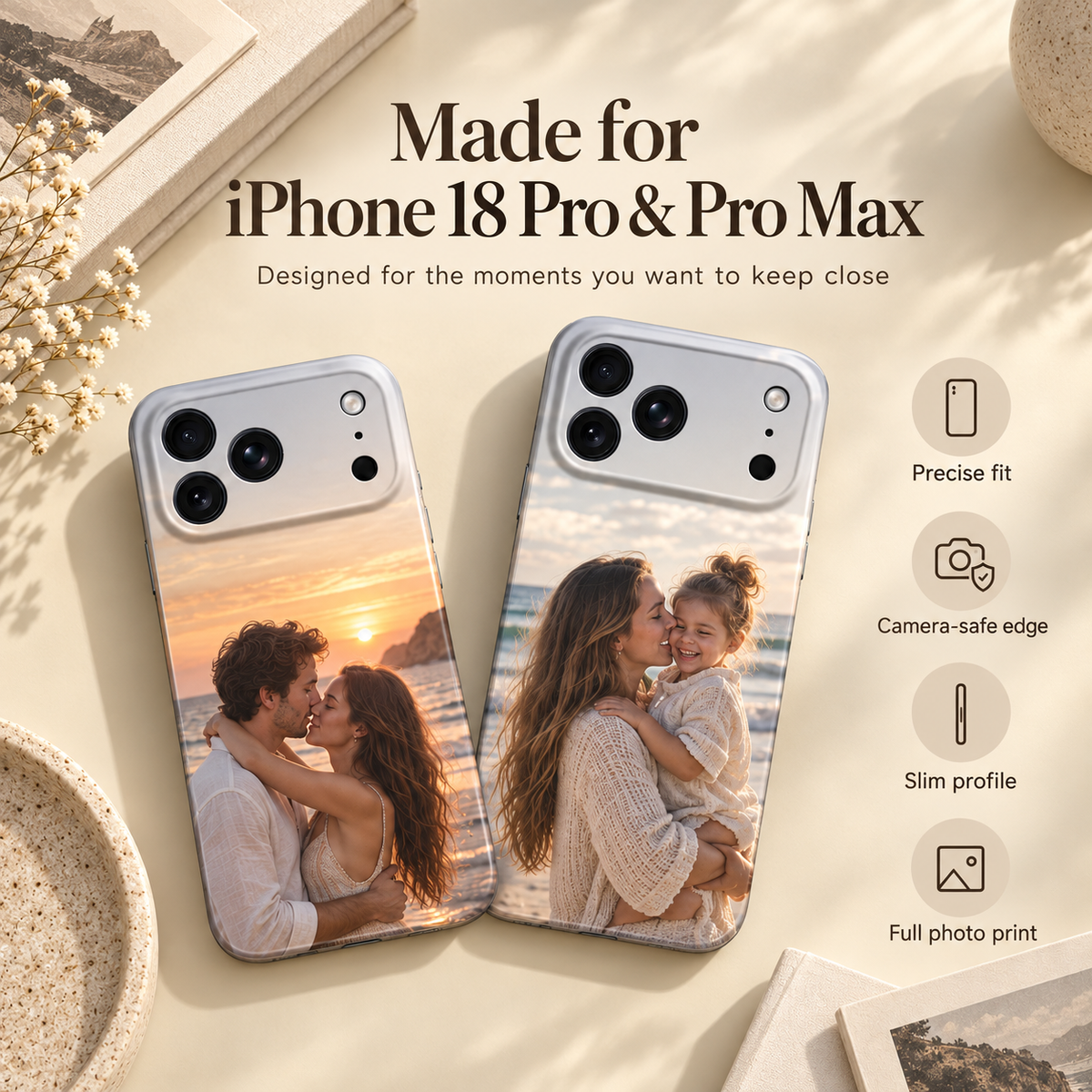 Custom photo cases for iPhone 18 Pro and Pro Max with couple and family photos