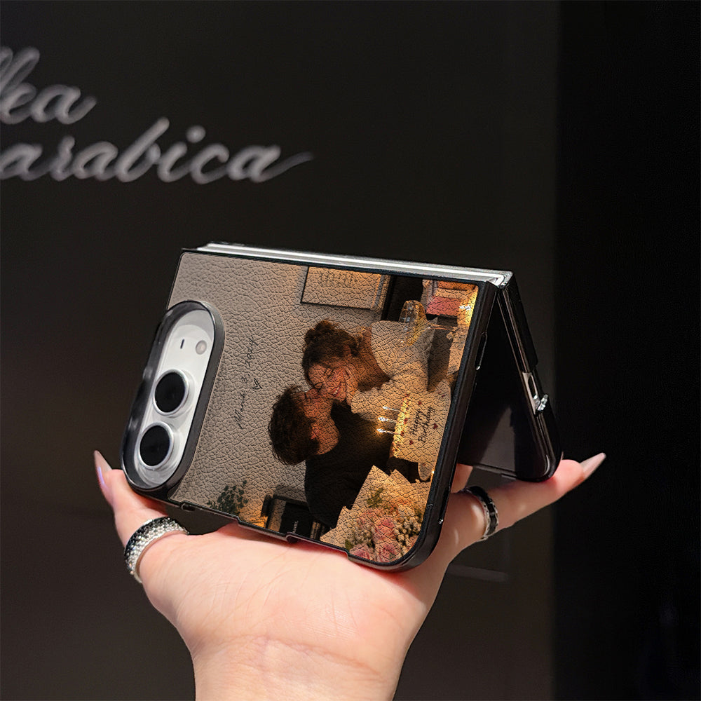Open iPhone Duo with personalized family photo case