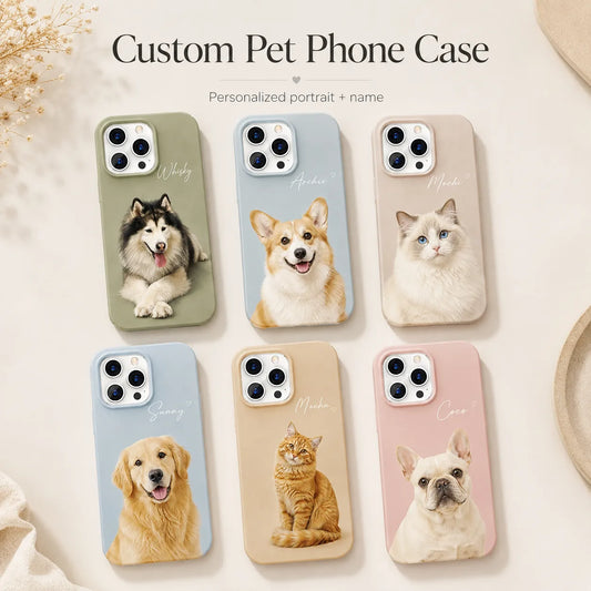 Custom pet photo case for iPhone 18 Pro and iPhone 18 Pro Max with personalized dog and cat portraits